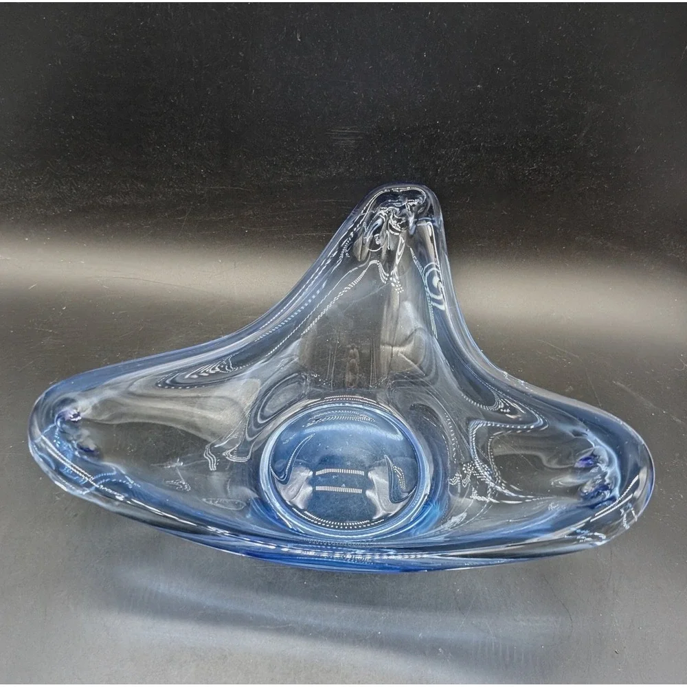 Holmegaard Per Lutken Blue Art Glass Triangular Bowl Danish Mid Century Modern
